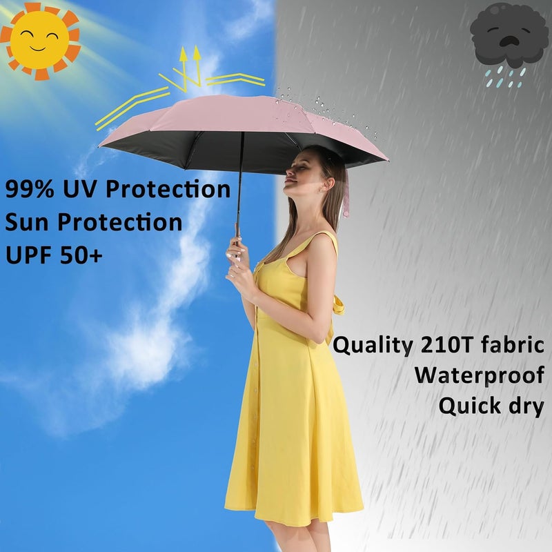 BAODINI Travel Essentials Mini Umbrella for Purse With Case Small Compact UV Sun Protection Lightweight Tiny Pocket Manual Open Close Umbrella for Women Kids and Men Fits Purse Backpack - Image 2